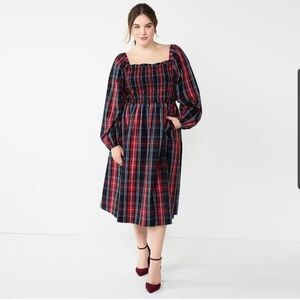 Draper James plaid square neck dress